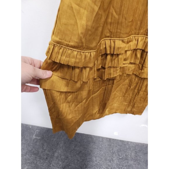 Roan + Ryan Womens Talulah BOHO Midi Dress Small Mustard Yellow Ruffled V-Neck - Picture 7 of 12